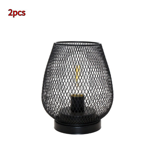 Retro Iron Art Table Lamp Battery Powered Night Light Hollowed Out Birdcage Desk Reading Lamp Bedroom Decor Bedside Table Lamp Home Decor